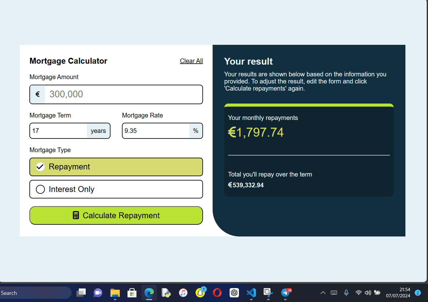 mortgage calculator project image
