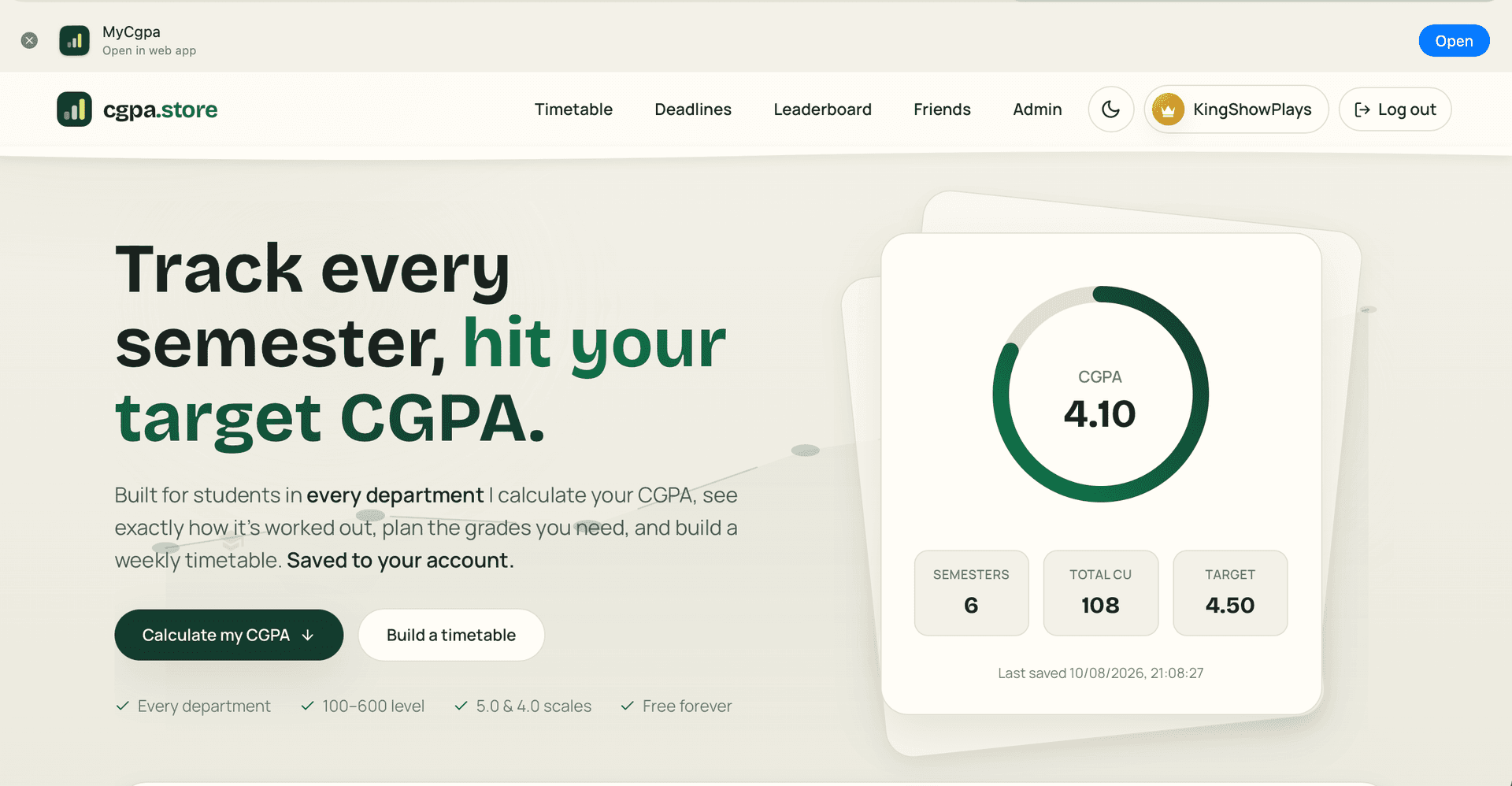 CGPA calculator and timetable builder project image